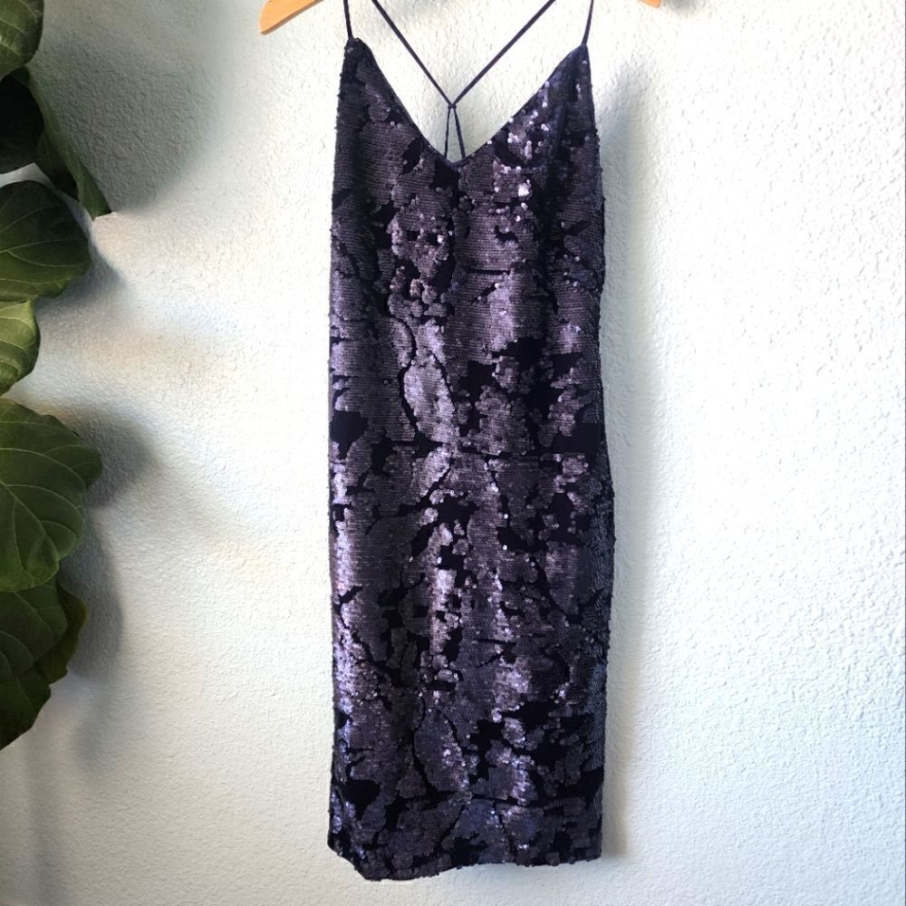 Ark and Co velvet and sequins cocktail dess midnight blue strap dress